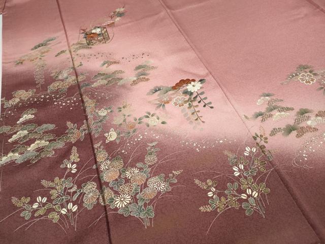 平和屋着物●訪問着　刺繍　貝桶花文　暈し染め　金銀彩　正絹　逸品　未使用　CABI9917ut
