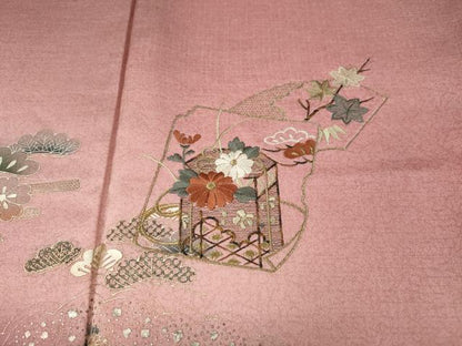 平和屋着物●訪問着　刺繍　貝桶花文　暈し染め　金銀彩　正絹　逸品　未使用　CABI9917ut