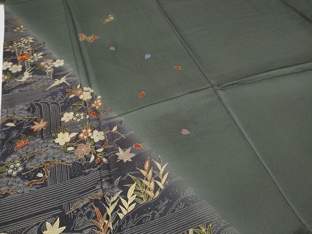 平和屋着物●色留訪問着　刺繍　舞蝶花鳥文　暈し染め　金彩　ますいわ屋扱い　正絹　逸品　CABI9918ut