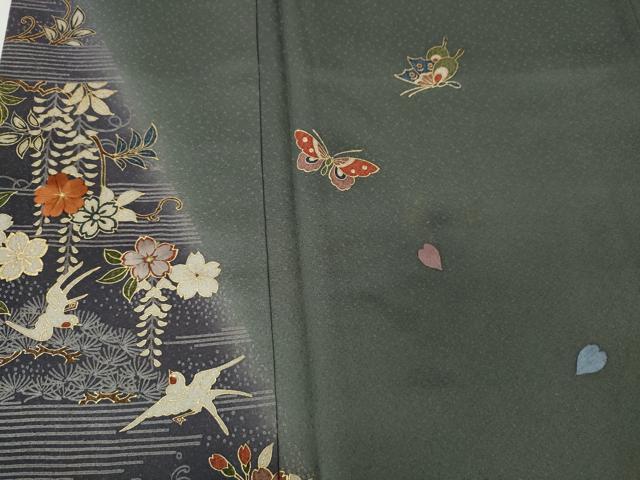 平和屋着物●色留訪問着　刺繍　舞蝶花鳥文　暈し染め　金彩　ますいわ屋扱い　正絹　逸品　CABI9918ut