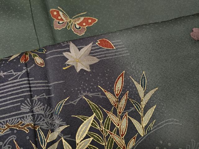 平和屋着物●色留訪問着　刺繍　舞蝶花鳥文　暈し染め　金彩　ますいわ屋扱い　正絹　逸品　CABI9918ut