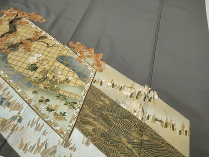 平和屋着物●豪華色留袖　刺繍　屏風草花文　金彩　ますいわ屋扱い　正絹　逸品　CABI9919ut