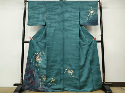 平和屋着物●訪問着　鴛鴦花文　暈し染め　金銀彩　さが美扱い　正絹　逸品　CABI9920ut
