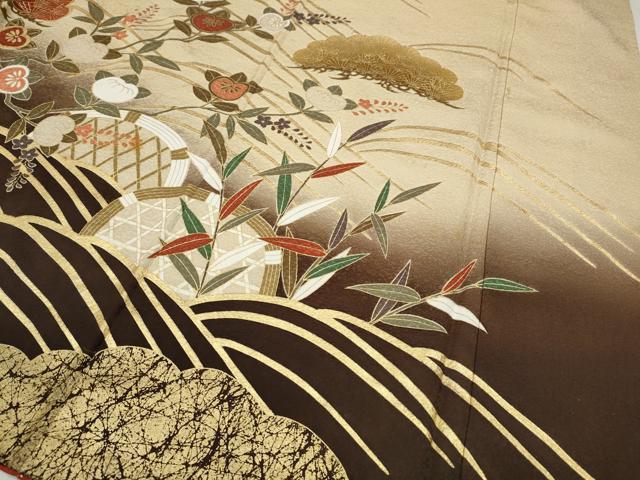 平和屋着物●豪華振袖　草花文　暈し染め　金彩　正絹　逸品　CABI9922ut