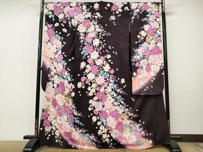 平和屋着物●豪華振袖　刺繍　ラインストーン　舞花文　暈し染め　金銀彩　正絹　逸品　CABI9923ut