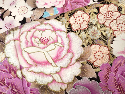 平和屋着物●豪華振袖　刺繍　ラインストーン　舞花文　暈し染め　金銀彩　正絹　逸品　CABI9923ut
