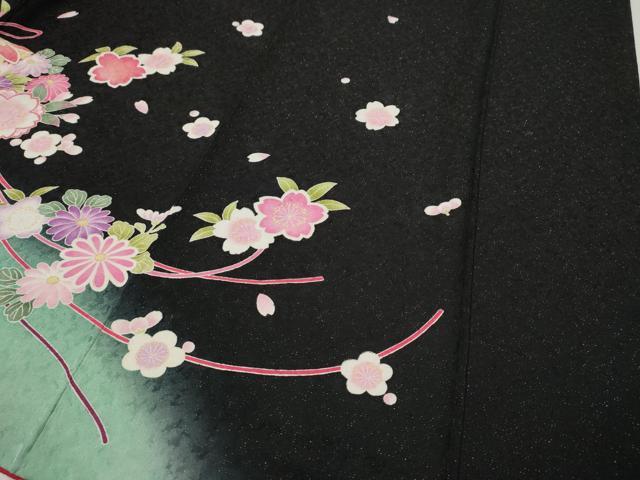 平和屋着物●豪華振袖　花鞠文　暈し染め　黒地　金通し地　正絹　逸品　CABI9924ut