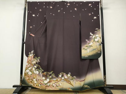 平和屋着物●豪華振袖　刺繍　几帳草花文　暈し染め　金彩　正絹　逸品　CABI9926ut