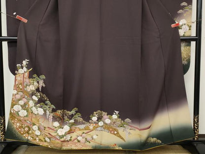 平和屋着物●豪華振袖　刺繍　几帳草花文　暈し染め　金彩　正絹　逸品　CABI9926ut