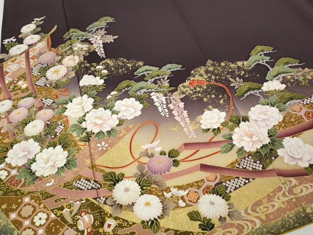 平和屋着物●豪華振袖　刺繍　几帳草花文　暈し染め　金彩　正絹　逸品　CABI9926ut