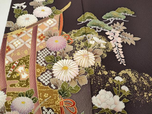 平和屋着物●豪華振袖　刺繍　几帳草花文　暈し染め　金彩　正絹　逸品　CABI9926ut