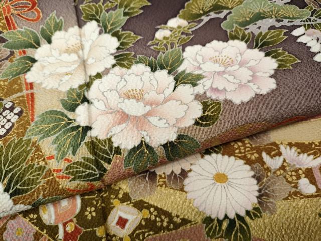 平和屋着物●豪華振袖　刺繍　几帳草花文　暈し染め　金彩　正絹　逸品　CABI9926ut