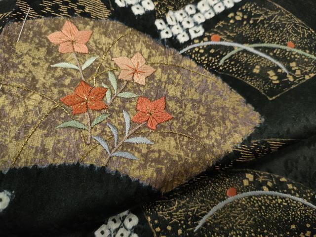 平和屋着物●訪問着　絞り　刺繍　地紙草花文　金彩　仮絵羽　正絹　逸品　未使用　CABI9932ut