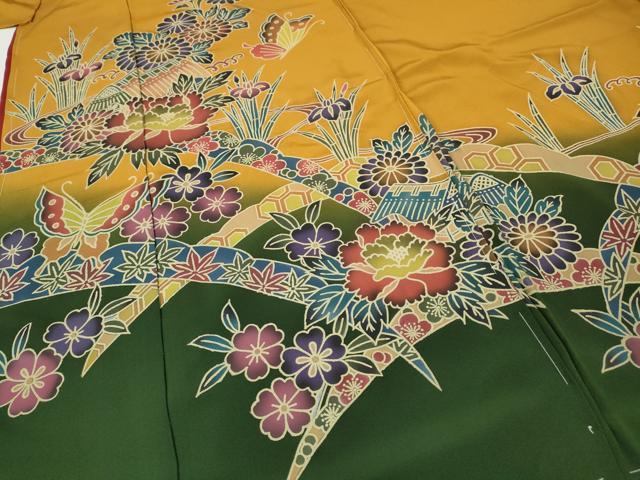 平和屋着物●豪華振袖　紅型　風景花蝶文　暈し染め　仮絵羽　逸品　未使用　CABI9935ut