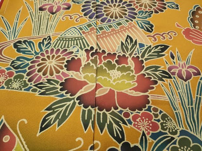 平和屋着物●豪華振袖　紅型　風景花蝶文　暈し染め　仮絵羽　逸品　未使用　CABI9935ut