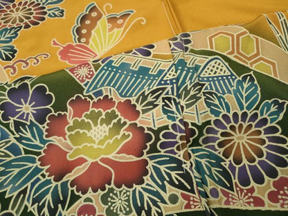 平和屋着物●豪華振袖　紅型　風景花蝶文　暈し染め　仮絵羽　逸品　未使用　CABI9935ut
