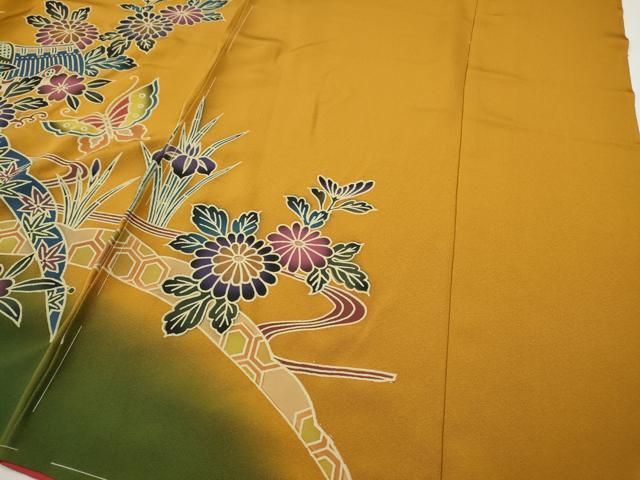 平和屋着物●豪華振袖　紅型　風景花蝶文　暈し染め　仮絵羽　逸品　未使用　CABI9935ut