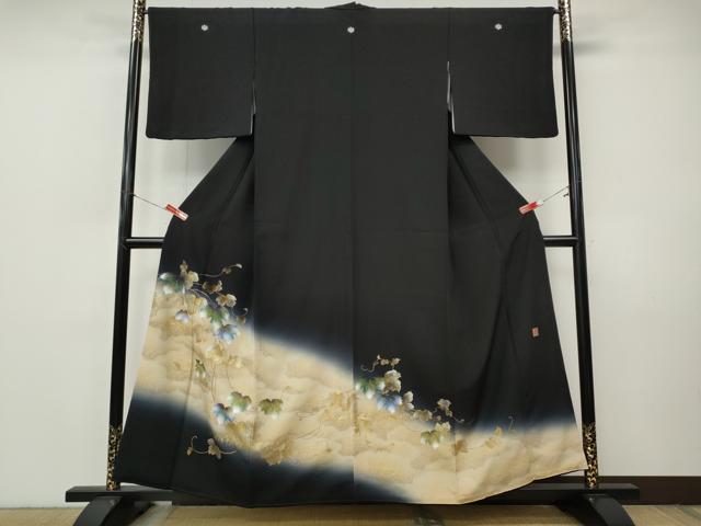 平和屋着物●和紙染染色作家・植村彩弘　黒留袖　蔦の葉文　暈し染め　金銀彩　やまと誂製　正絹　逸品　CABI9946ut