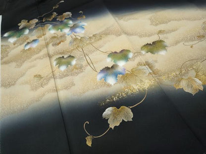 平和屋着物●和紙染染色作家・植村彩弘　黒留袖　蔦の葉文　暈し染め　金銀彩　やまと誂製　正絹　逸品　CABI9946ut