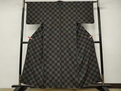平和屋着物●上質な小紋　格子柄　正絹　逸品　CABI9948ut