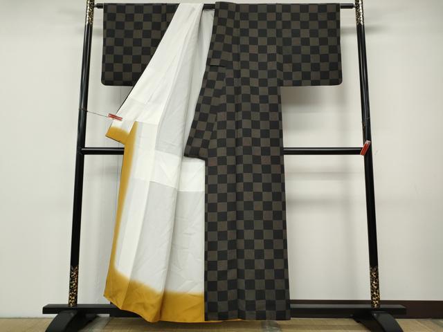 平和屋着物●上質な小紋　格子柄　正絹　逸品　CABI9948ut