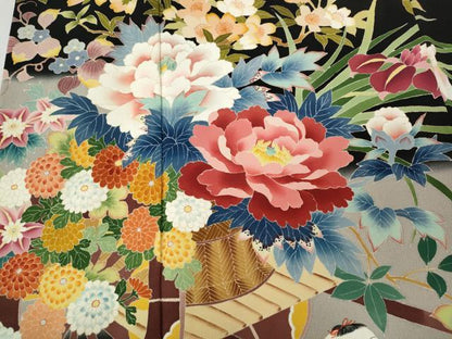 平和屋着物●本加賀友禅作家　中政雄　黒留袖　唐子花車文　正絹　逸品　CABI9950ut