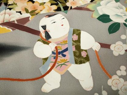 平和屋着物●本加賀友禅作家　中政雄　黒留袖　唐子花車文　正絹　逸品　CABI9950ut