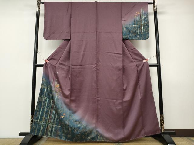 平和屋着物●訪問着　刺繍　舞蝶枝垂れ花文　暈し染め　金彩　正絹　逸品　CABI9951ut