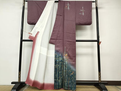 平和屋着物●訪問着　刺繍　舞蝶枝垂れ花文　暈し染め　金彩　正絹　逸品　CABI9951ut
