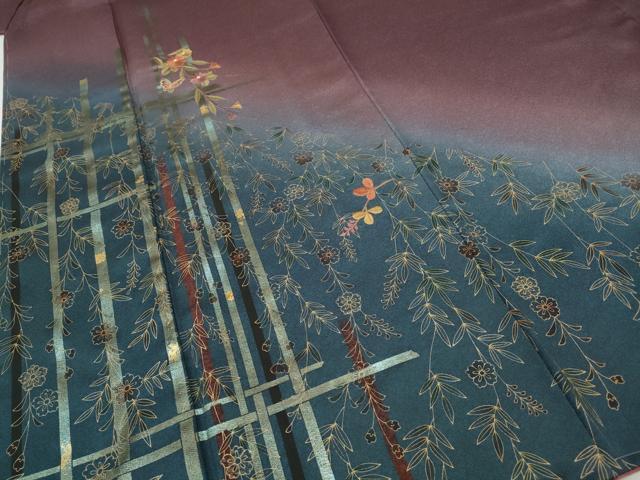 平和屋着物●訪問着　刺繍　舞蝶枝垂れ花文　暈し染め　金彩　正絹　逸品　CABI9951ut