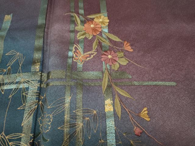 平和屋着物●訪問着　刺繍　舞蝶枝垂れ花文　暈し染め　金彩　正絹　逸品　CABI9951ut