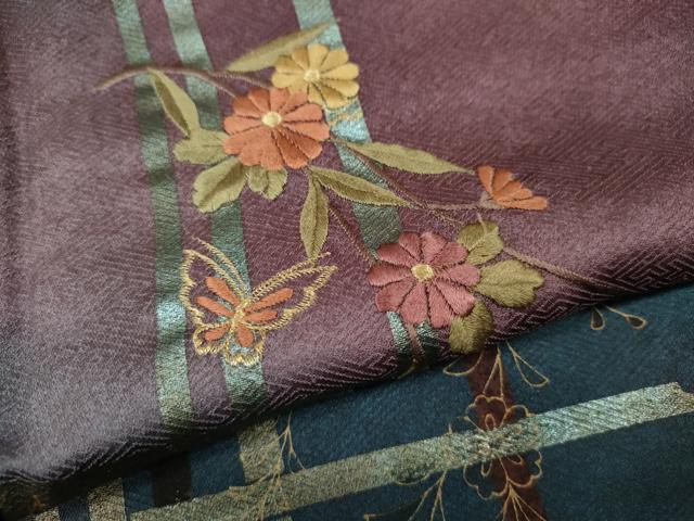 平和屋着物●訪問着　刺繍　舞蝶枝垂れ花文　暈し染め　金彩　正絹　逸品　CABI9951ut