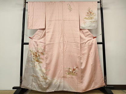 平和屋着物●訪問着　駒刺繍　扇面草花文　暈し染め　金彩　鈴乃屋扱い　正絹　逸品　未使用　CABI9952ut