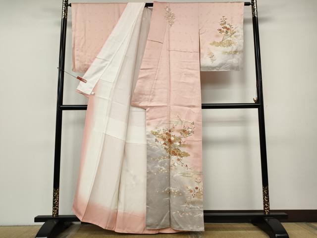 平和屋着物●訪問着　駒刺繍　扇面草花文　暈し染め　金彩　鈴乃屋扱い　正絹　逸品　未使用　CABI9952ut