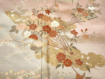 平和屋着物●訪問着　駒刺繍　扇面草花文　暈し染め　金彩　鈴乃屋扱い　正絹　逸品　未使用　CABI9952ut