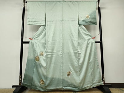 平和屋着物●訪問着　駒刺繍　押し花　雪輪芝草花文　暈し染め　金彩　正絹　逸品　CABI9955ut