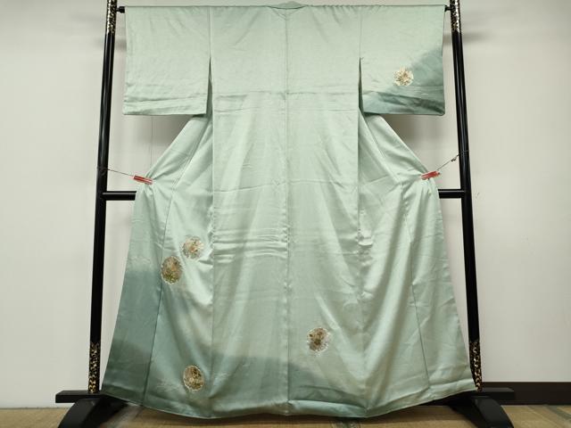 平和屋着物●訪問着　駒刺繍　押し花　雪輪芝草花文　暈し染め　金彩　正絹　逸品　CABI9955ut