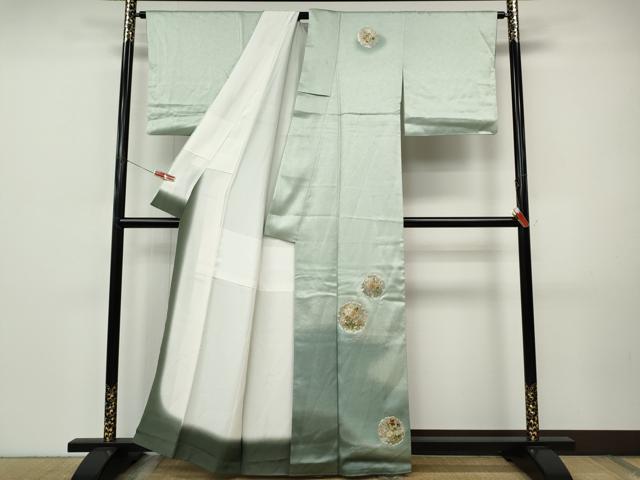 平和屋着物●訪問着　駒刺繍　押し花　雪輪芝草花文　暈し染め　金彩　正絹　逸品　CABI9955ut
