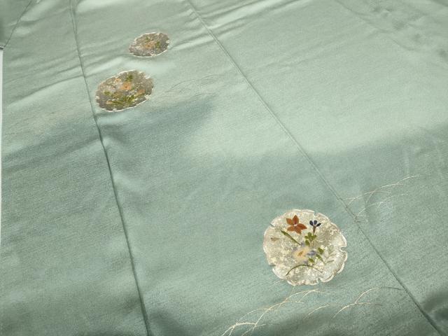 平和屋着物●訪問着　駒刺繍　押し花　雪輪芝草花文　暈し染め　金彩　正絹　逸品　CABI9955ut