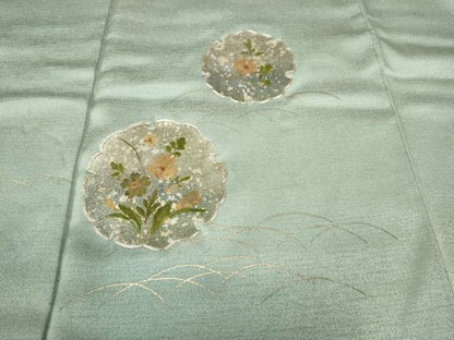 平和屋着物●訪問着　駒刺繍　押し花　雪輪芝草花文　暈し染め　金彩　正絹　逸品　CABI9955ut