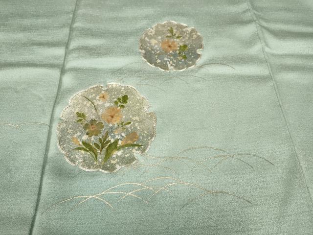 平和屋着物●訪問着　駒刺繍　押し花　雪輪芝草花文　暈し染め　金彩　正絹　逸品　CABI9955ut