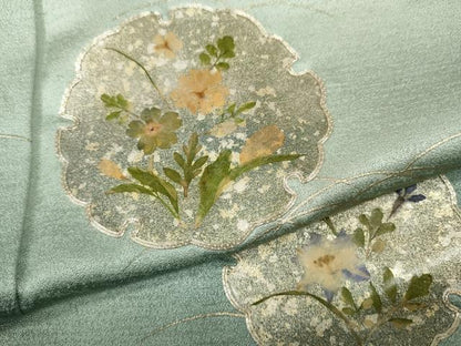 平和屋着物●訪問着　駒刺繍　押し花　雪輪芝草花文　暈し染め　金彩　正絹　逸品　CABI9955ut
