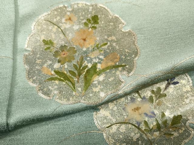 平和屋着物●訪問着　駒刺繍　押し花　雪輪芝草花文　暈し染め　金彩　正絹　逸品　CABI9955ut