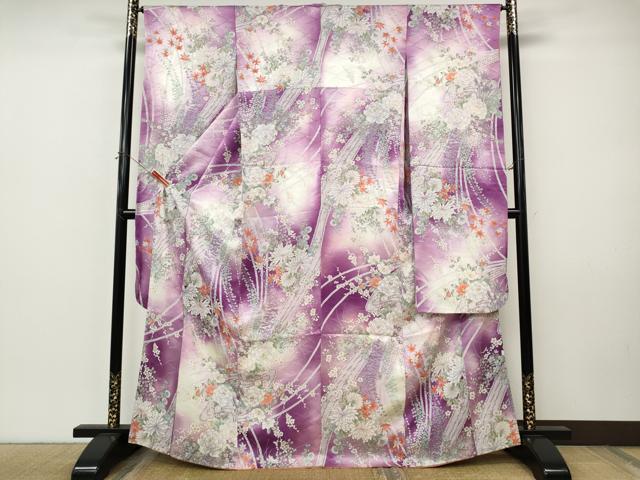平和屋着物●豪華振袖　草花文　暈し染め　金彩　正絹　逸品　CABI9956ut