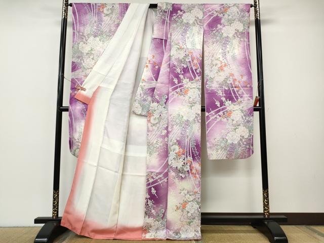 平和屋着物●豪華振袖　草花文　暈し染め　金彩　正絹　逸品　CABI9956ut