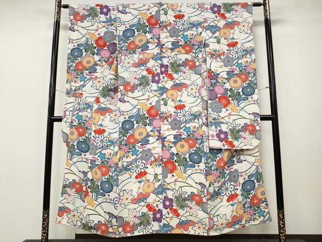 平和屋着物●豪華振袖　紅型　草花づくし　鬼しぼ縮緬　正絹　逸品　CABI9957ut