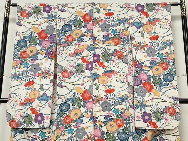 平和屋着物●豪華振袖　紅型　草花づくし　鬼しぼ縮緬　正絹　逸品　CABI9957ut