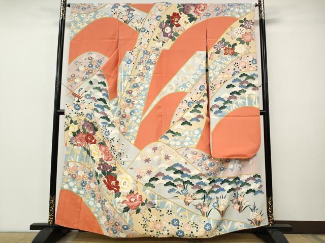 平和屋着物●豪華振袖　友禅　草花文　正絹　逸品　CABI9959ut