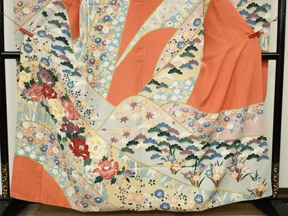 平和屋着物●豪華振袖　友禅　草花文　正絹　逸品　CABI9959ut