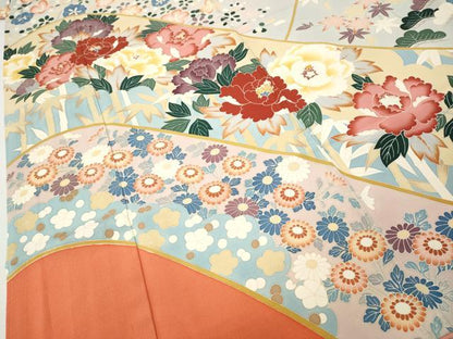 平和屋着物●豪華振袖　友禅　草花文　正絹　逸品　CABI9959ut